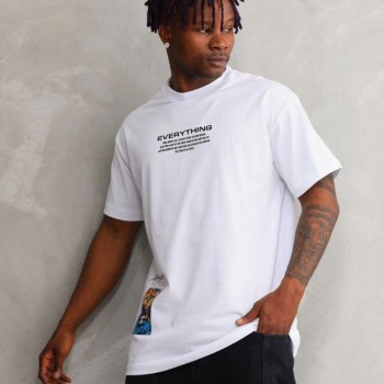Erkek Bisiklet Yaka Baskılı Oversize T-Shirt - Beyaz Erkek Bisiklet Yaka Baskılı Oversize T-Shirt - Beyaz