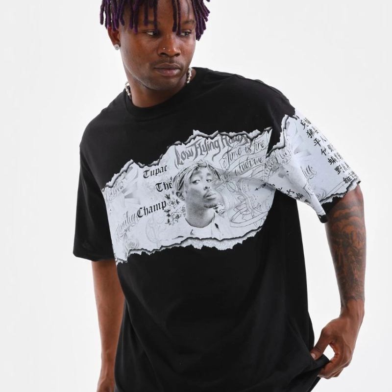 Erkek Bisiklet Yaka Baskılı Oversize T-Shirt - Siyah Erkek Bisiklet Yaka Baskılı Oversize T-Shirt - Siyah