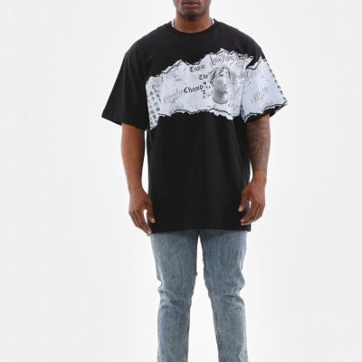 Erkek Bisiklet Yaka Baskılı Oversize T-Shirt - Siyah Erkek Bisiklet Yaka Baskılı Oversize T-Shirt - Siyah
