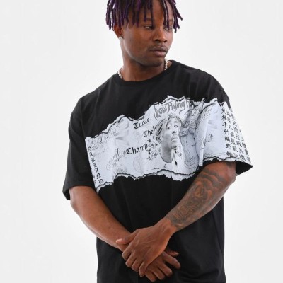 Erkek Bisiklet Yaka Baskılı Oversize T-Shirt - Siyah Erkek Bisiklet Yaka Baskılı Oversize T-Shirt - Siyah