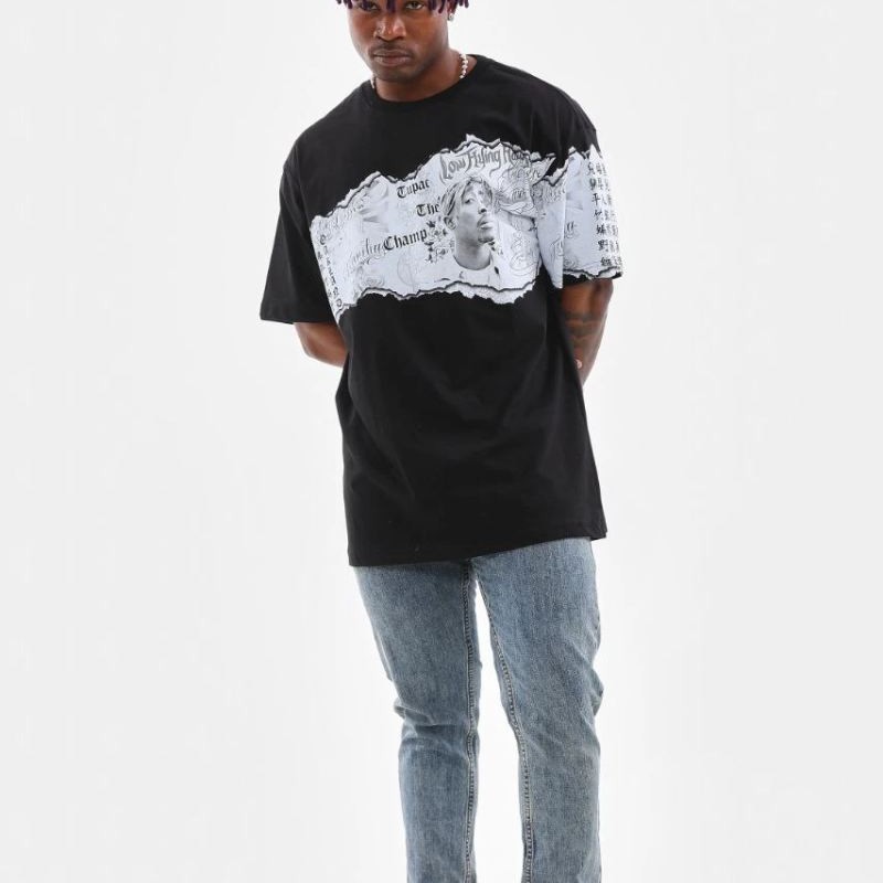 Erkek Bisiklet Yaka Baskılı Oversize T-Shirt - Siyah Erkek Bisiklet Yaka Baskılı Oversize T-Shirt - Siyah