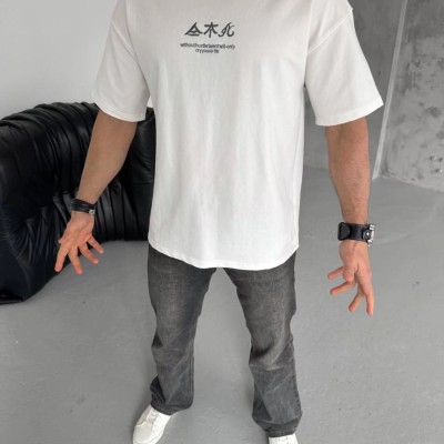 Erkek Bisiklet yaka Baskılı T-Shirt - Beyaz