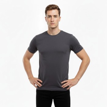 Erkek Bisiklet Yaka Slim Fit dar kesim Likralı Tişört - Füme Erkek Bisiklet Yaka Slim Fit dar kesim Likralı Tişört - Füme