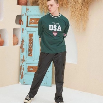Erkek Bisiklet Yaka Tişört Nakış İşlemeli Kısa Kol Oversize T-Shirt - Yeşil Erkek Bisiklet Yaka Tişört Nakış İşlemeli Kısa Kol Oversize T-Shirt - Yeşil