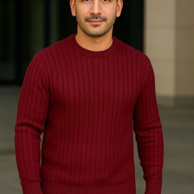 Erkek Bisiklet Yaka Triko Kazak Pamuklu Kalın Fitilli Dokuma Regular Fit - Bordo Erkek Bisiklet Yaka Triko Kazak Pamuklu Kalın Fitilli Dokuma Regular Fit - Bordo