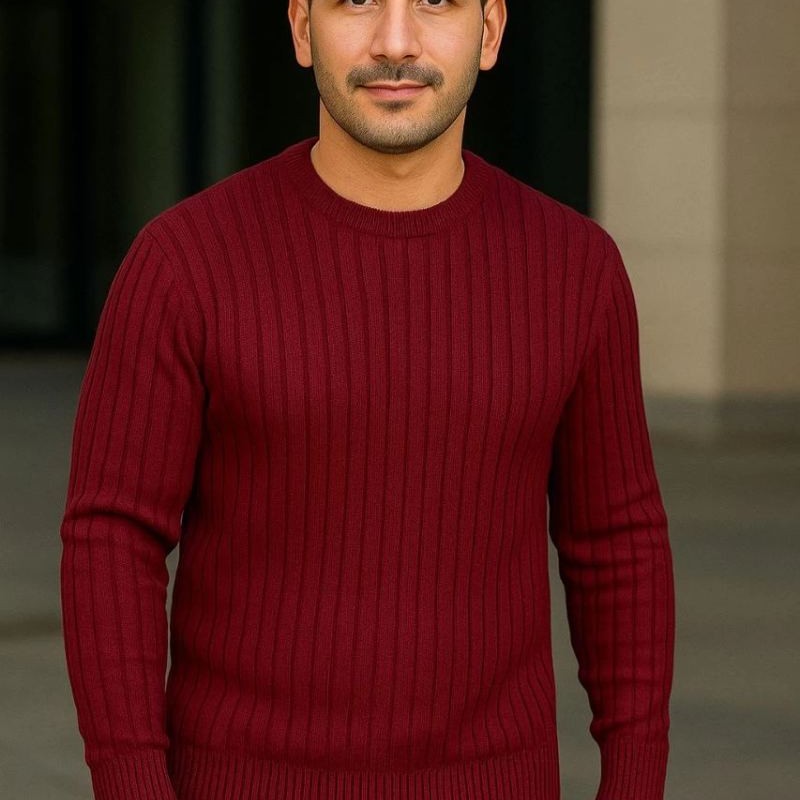 Erkek Bisiklet Yaka Triko Kazak Pamuklu Kalın Fitilli Dokuma Regular Fit - Bordo Erkek Bisiklet Yaka Triko Kazak Pamuklu Kalın Fitilli Dokuma Regular Fit - Bordo