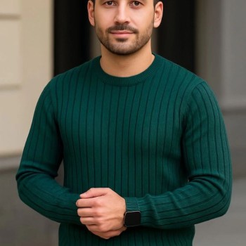 Erkek Bisiklet Yaka Triko Kazak Pamuklu Kalın Fitilli Dokuma Regular Fit - Haki Erkek Bisiklet Yaka Triko Kazak Pamuklu Kalın Fitilli Dokuma Regular Fit - Haki