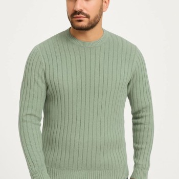 Erkek Bisiklet Yaka Triko Pamuklu Kalın Fitilli Kazak - Mint Yeşili