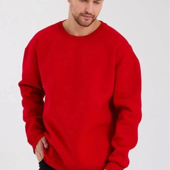 Erkek Bisiklet Yaka  üç iplik Sweatshirt- Kırmızı