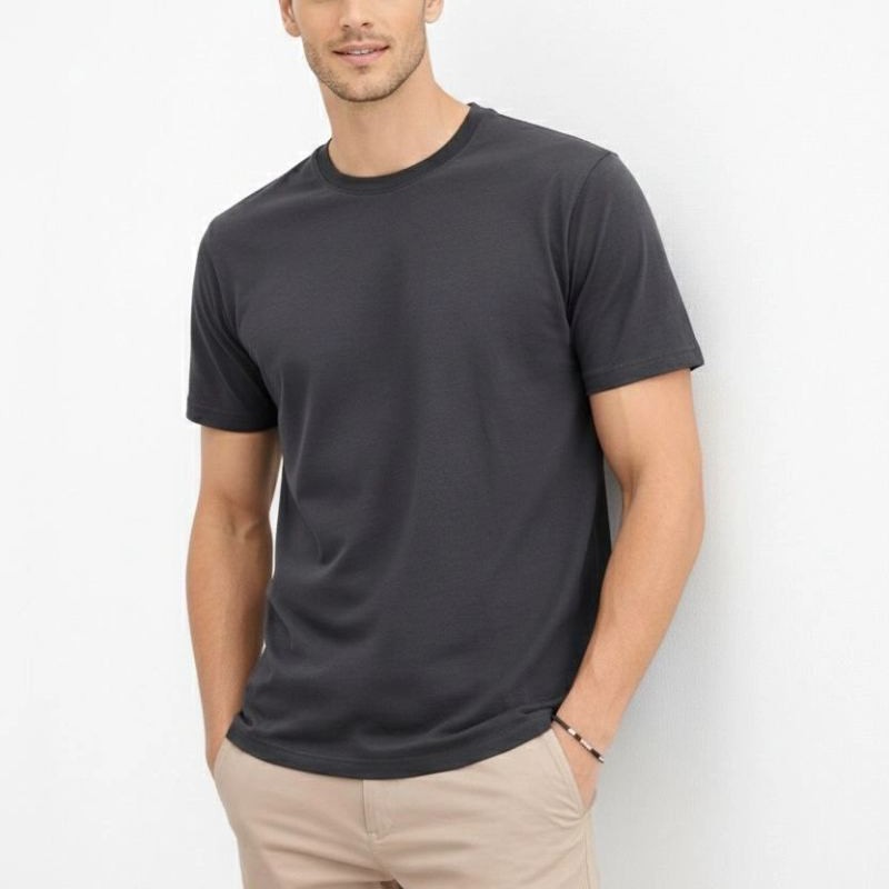 Erkek Bisiklet Yaka Yazlık Kısa kol Düz Tişört Regular Kalıp T-shirt - Füme Erkek Bisiklet Yaka Yazlık Kısa kol Düz Tişört Regular Kalıp T-shirt - Füme