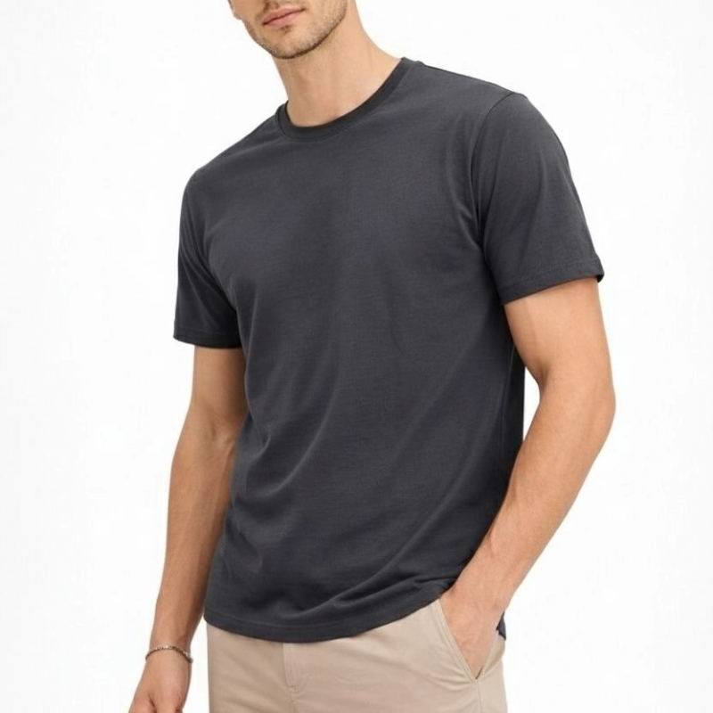 Erkek Bisiklet Yaka Yazlık Kısa kol Düz Tişört Regular Kalıp T-shirt - Füme Erkek Bisiklet Yaka Yazlık Kısa kol Düz Tişört Regular Kalıp T-shirt - Füme