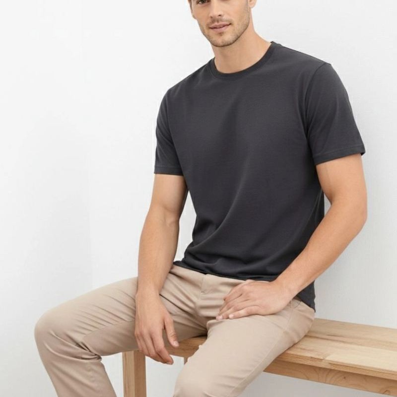 Erkek Bisiklet Yaka Yazlık Kısa kol Düz Tişört Regular Kalıp T-shirt - Füme Erkek Bisiklet Yaka Yazlık Kısa kol Düz Tişört Regular Kalıp T-shirt - Füme