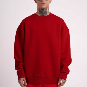 Erkek Biskilet Yaka Üç İplik SweatShirt - Kırmızı