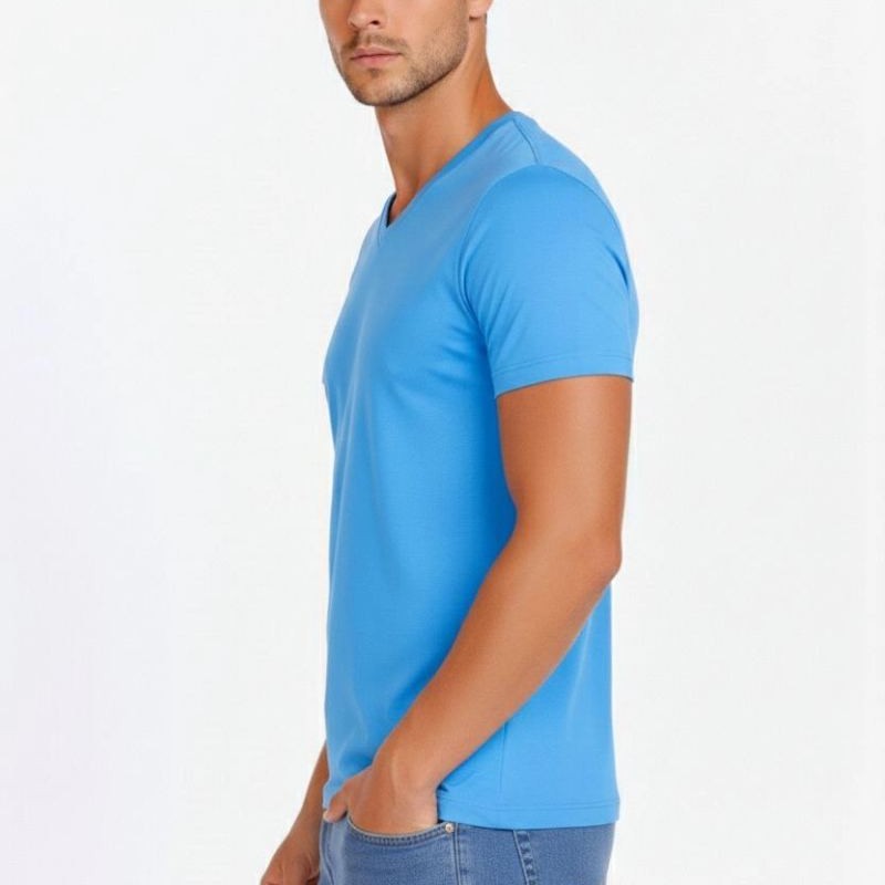 Erkek Body T-shirt V Yaka Slim Fit Likralı Kısa kol Tişört - Açık Mavi Erkek Body T-shirt V Yaka Slim Fit Likralı Kısa kol Tişört - Açık Mavi