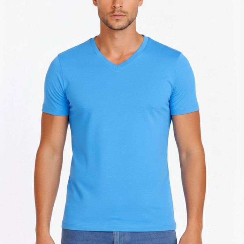 Erkek Body T-shirt V Yaka Slim Fit Likralı Kısa kol Tişört - Açık Mavi Erkek Body T-shirt V Yaka Slim Fit Likralı Kısa kol Tişört - Açık Mavi