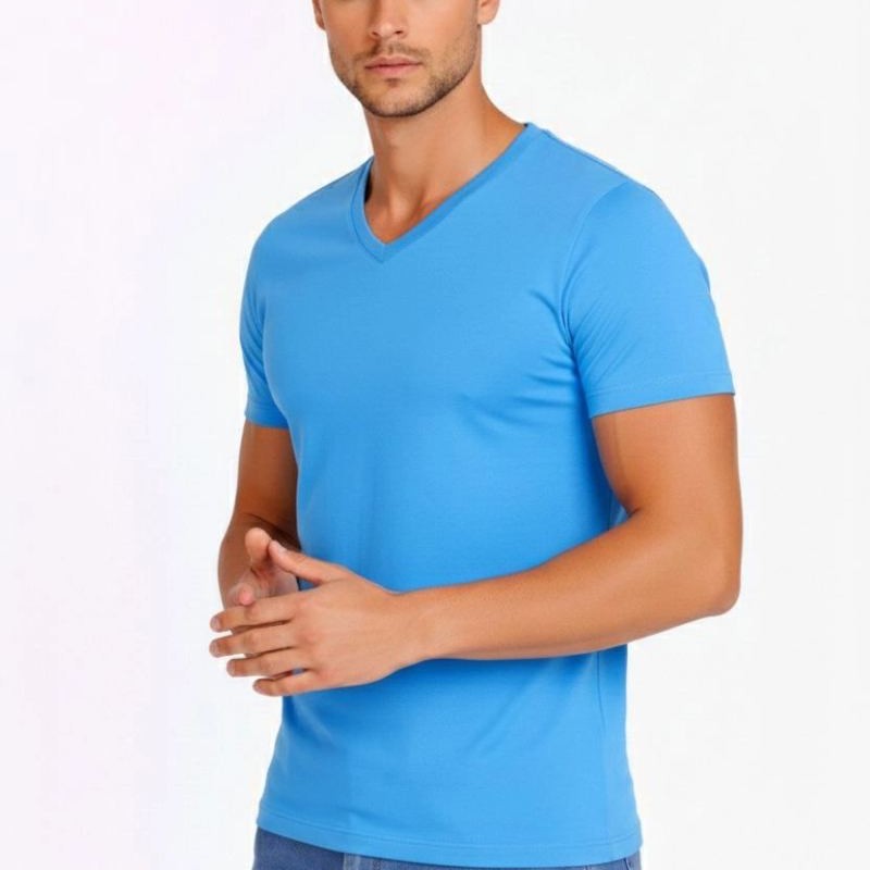 Erkek Body T-shirt V Yaka Slim Fit Likralı Kısa kol Tişört - Açık Mavi Erkek Body T-shirt V Yaka Slim Fit Likralı Kısa kol Tişört - Açık Mavi