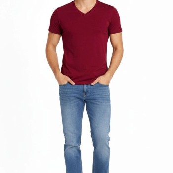 Erkek Body T-shirt V Yaka Slim Fit Likralı Kısa kol Tişört - Bordo Erkek Body T-shirt V Yaka Slim Fit Likralı Kısa kol Tişört - Bordo