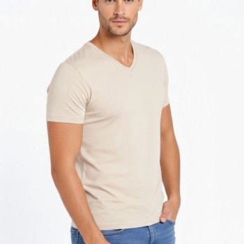 Erkek Body T-shirt V Yaka Slim Fit Likralı Kısa kol Tişört - Taş Erkek Body T-shirt V Yaka Slim Fit Likralı Kısa kol Tişört - Taş