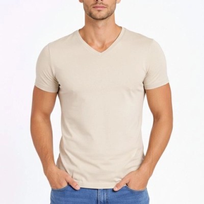 Erkek Body T-shirt V Yaka Slim Fit Likralı Kısa kol Tişört - Taş Erkek Body T-shirt V Yaka Slim Fit Likralı Kısa kol Tişört - Taş
