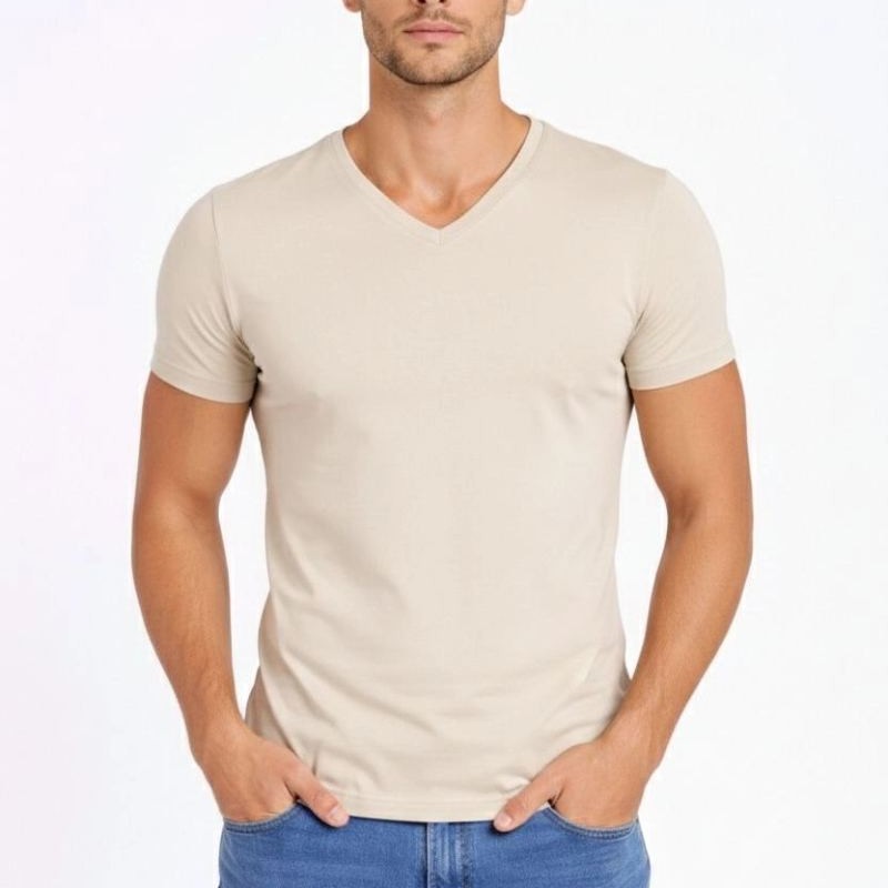 Erkek Body T-shirt V Yaka Slim Fit Likralı Kısa kol Tişört - Taş Erkek Body T-shirt V Yaka Slim Fit Likralı Kısa kol Tişört - Taş