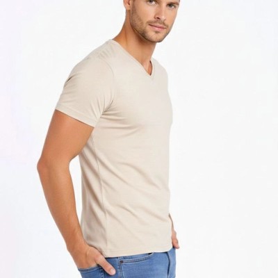 Erkek Body T-shirt V Yaka Slim Fit Likralı Kısa kol Tişört - Taş Erkek Body T-shirt V Yaka Slim Fit Likralı Kısa kol Tişört - Taş
