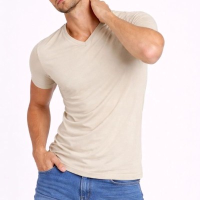 Erkek Body T-shirt V Yaka Slim Fit Likralı Kısa kol Tişört - Taş Erkek Body T-shirt V Yaka Slim Fit Likralı Kısa kol Tişört - Taş