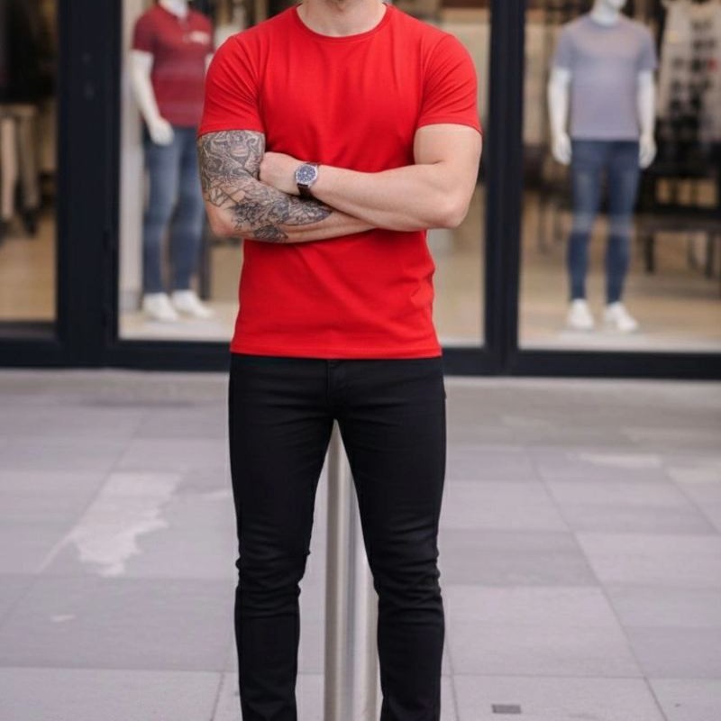 Erkek Body Tişört Bisiklet Yaka Slim Fit Likralı T-Shirt - Kırmızı Erkek Body Tişört Bisiklet Yaka Slim Fit Likralı T-Shirt - Kırmızı
