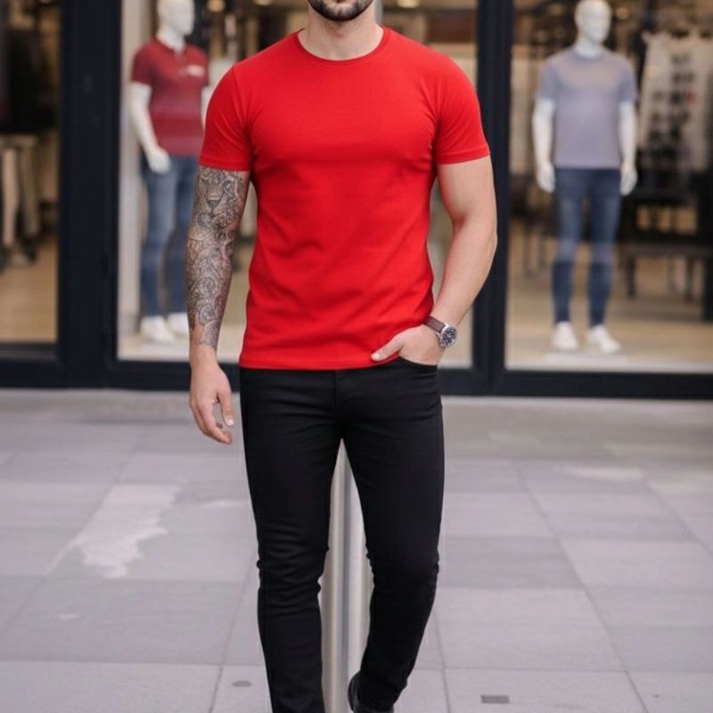 Erkek Body Tişört Bisiklet Yaka Slim Fit Likralı T-Shirt - Kırmızı Erkek Body Tişört Bisiklet Yaka Slim Fit Likralı T-Shirt - Kırmızı