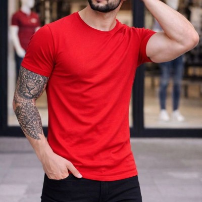 Erkek Body Tişört Bisiklet Yaka Slim Fit Likralı T-Shirt - Kırmızı Erkek Body Tişört Bisiklet Yaka Slim Fit Likralı T-Shirt - Kırmızı