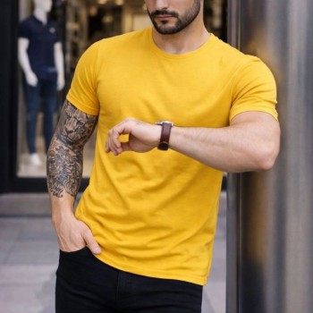 Erkek Body Tişört Bisiklet Yaka Slim Fit Likralı T-Shirt - Sarı Erkek Body Tişört Bisiklet Yaka Slim Fit Likralı T-Shirt - Sarı