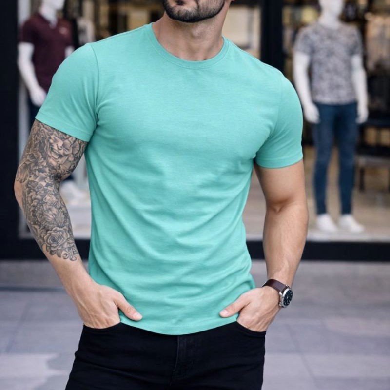 Erkek Body Tişört Bisiklet Yaka Slim Fit Likralı T-Shirt - Turkuvaz Erkek Body Tişört Bisiklet Yaka Slim Fit Likralı T-Shirt - Turkuvaz