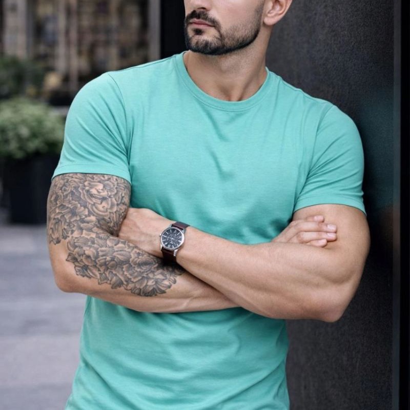 Erkek Body Tişört Bisiklet Yaka Slim Fit Likralı T-Shirt - Turkuvaz Erkek Body Tişört Bisiklet Yaka Slim Fit Likralı T-Shirt - Turkuvaz