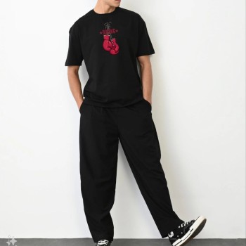 Erkek Boks Eldiven Baskılı T-Shirt Kısa Kol Bisiklet Yaka Regular Tişört - Siyah Erkek Boks Eldiven Baskılı T-Shirt Kısa Kol Bisiklet Yaka Regular Tişört - Siyah