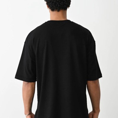 Erkek Boxy Eldiven Baskılı T-Shirt Kısa Kol Bisiklet Yaka Tişört - Siyah