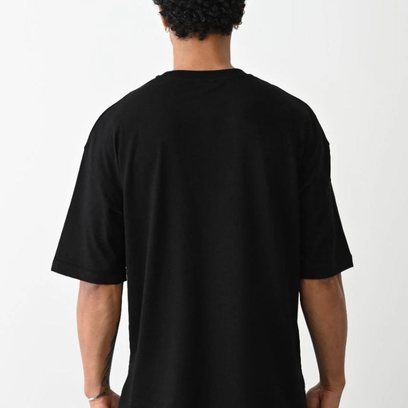 Erkek Boxy Eldiven Baskılı T-Shirt Kısa Kol Bisiklet Yaka Tişört - Siyah
