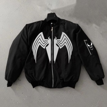 Erkek Cepli Mont Venom Örümcek Desenli Bomber Kol Fermuarlı Ceket - Siyah Erkek Cepli Mont Venom Örümcek Desenli Bomber Kol Fermuarlı Ceket - Siyah