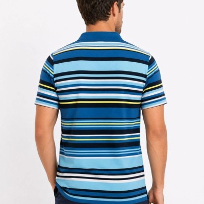 Erkek Çizgili Polo Yaka Tişört Kısa Kol Yazlık T-Shirt Regular Fit - Mavi Erkek Çizgili Polo Yaka Tişört Kısa Kol Yazlık T-Shirt Regular Fit - Mavi