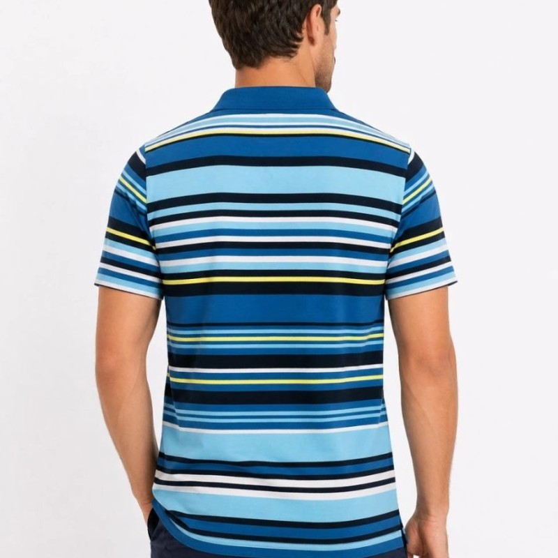 Erkek Çizgili Polo Yaka Tişört Kısa Kol Yazlık T-Shirt Regular Fit - Mavi Erkek Çizgili Polo Yaka Tişört Kısa Kol Yazlık T-Shirt Regular Fit - Mavi
