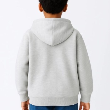 Erkek Çocuk Kapüşonlu Kanguru Cepli Tam Fermuarlı Hırka SweatShirt - Gri