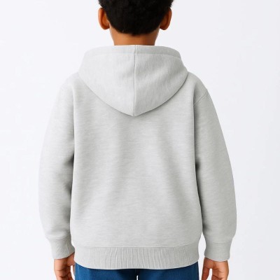 Erkek Çocuk Kapüşonlu Kanguru Cepli Tam Fermuarlı Hırka SweatShirt - Gri