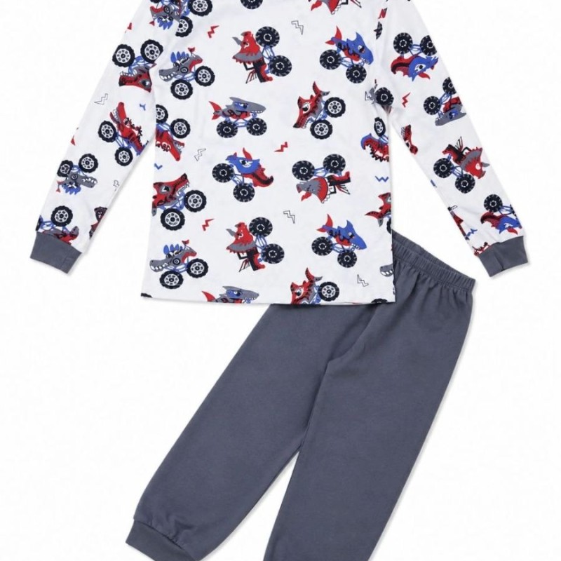 Erkek Çocuk Premium Penye Canavar Araba Desenli Uzun Kollu Pijama Takımı 2-11 Yaş - Füme Erkek Çocuk Premium Penye Canavar Araba Desenli Uzun Kollu Pijama Takımı 2-11 Yaş - Füme
