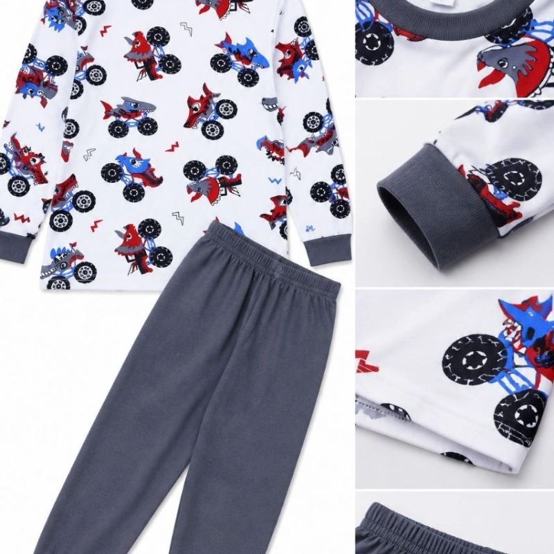 Erkek Çocuk Premium Penye Canavar Araba Desenli Uzun Kollu Pijama Takımı 2-11 Yaş - Füme Erkek Çocuk Premium Penye Canavar Araba Desenli Uzun Kollu Pijama Takımı 2-11 Yaş - Füme
