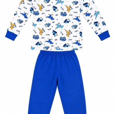Erkek Çocuk Premium Penye Dinozor Desenli Uzun Kollu Pijama Takımı 2-11 Yaş - Mavi