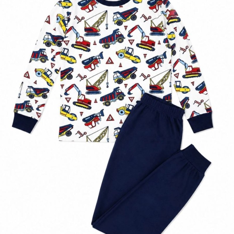 Erkek Çocuk Premium Penye İş Makinesi Desenli Uzun Kollu Pijama Takımı 2-11 Yaş - Lacivert Erkek Çocuk Premium Penye İş Makinesi Desenli Uzun Kollu Pijama Takımı 2-11 Yaş - Lacivert