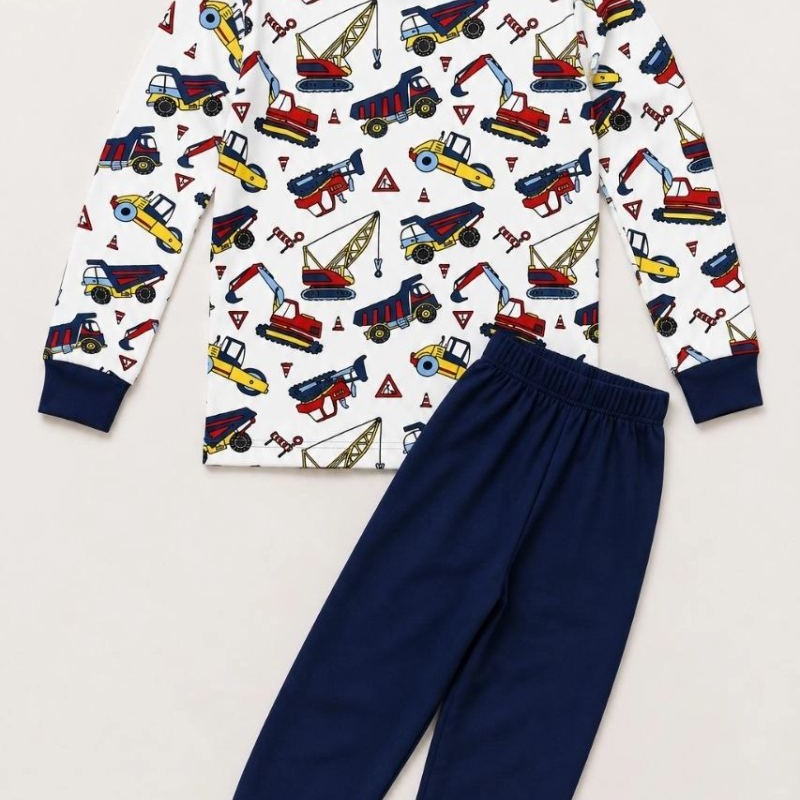 Erkek Çocuk Premium Penye İş Makinesi Desenli Uzun Kollu Pijama Takımı 2-11 Yaş - Lacivert Erkek Çocuk Premium Penye İş Makinesi Desenli Uzun Kollu Pijama Takımı 2-11 Yaş - Lacivert