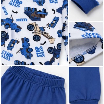 Erkek Çocuk Premium Penye İş Makinesi Desenli Uzun Kollu Pijama Takımı 2-11 Yaş - Mavi Erkek Çocuk Premium Penye İş Makinesi Desenli Uzun Kollu Pijama Takımı 2-11 Yaş - Mavi
