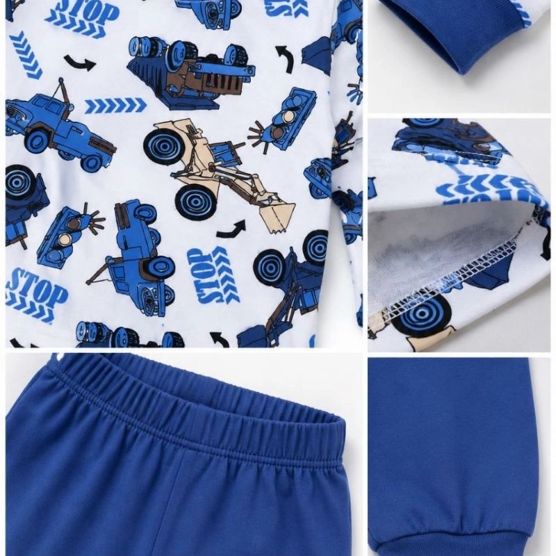 Erkek Çocuk Premium Penye İş Makinesi Desenli Uzun Kollu Pijama Takımı 2-11 Yaş - Mavi Erkek Çocuk Premium Penye İş Makinesi Desenli Uzun Kollu Pijama Takımı 2-11 Yaş - Mavi