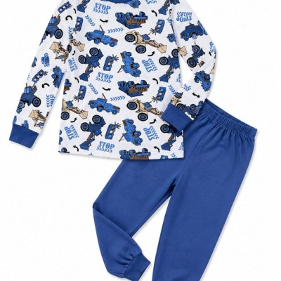 Erkek Çocuk Premium Penye İş Makinesi Desenli Uzun Kollu Pijama Takımı 2-11 Yaş - Mavi Erkek Çocuk Premium Penye İş Makinesi Desenli Uzun Kollu Pijama Takımı 2-11 Yaş - Mavi