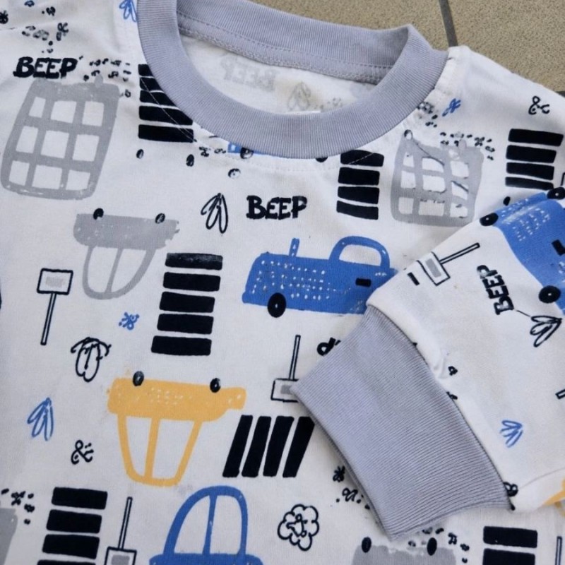 Erkek Çocuk Premium Penye Uzun Kollu Desenli Pijama Takımı 2-11 Yaş - Gri