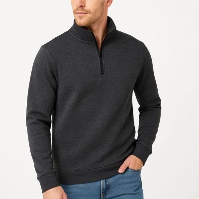 Erkek Dik Yaka Yarım Fermuarlı 3 İplik Pamuklu Sweatshirt - Antrasit Erkek Dik Yaka Yarım Fermuarlı 3 İplik Pamuklu Sweatshirt - Antrasit